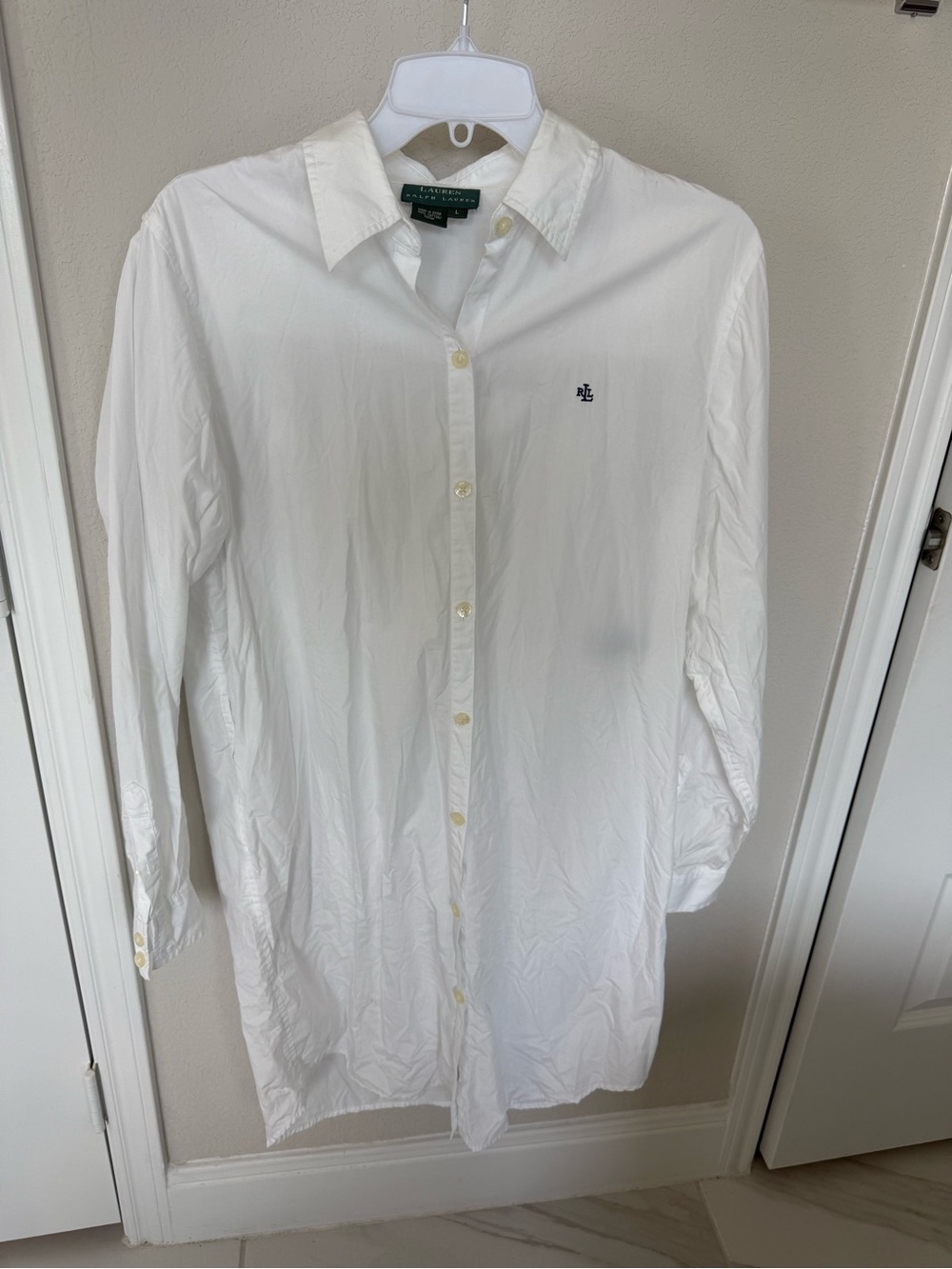 Ralph Lauren White Classic Button-Down Women’s Shirt Dress